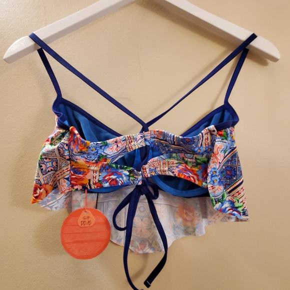 Profile Blush swimwear/ bralette with blue pattern poly fabric layered, SM, NWT - Picture 6 of 10